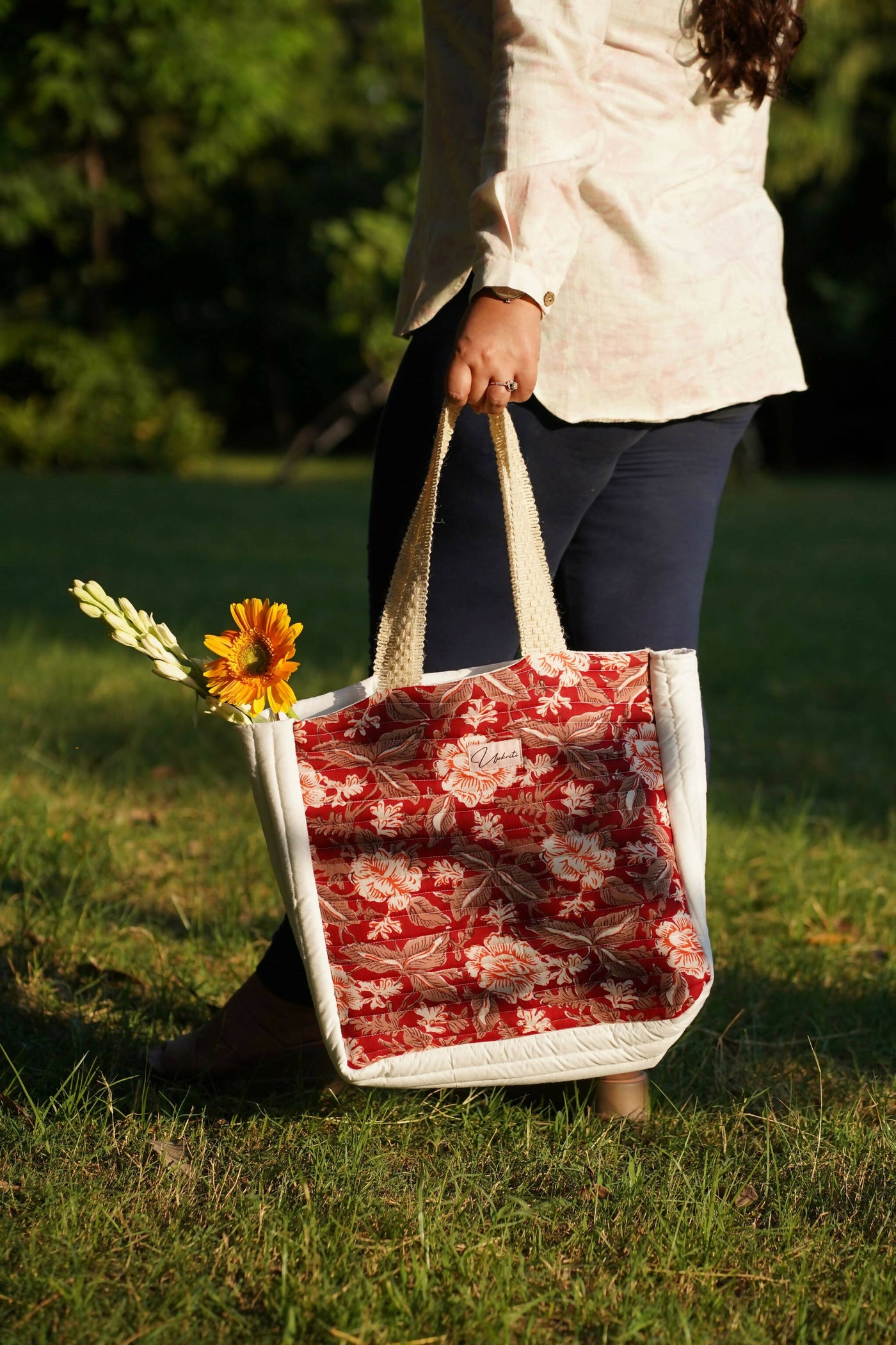 Floral Maroon Quilted Tote Bag
