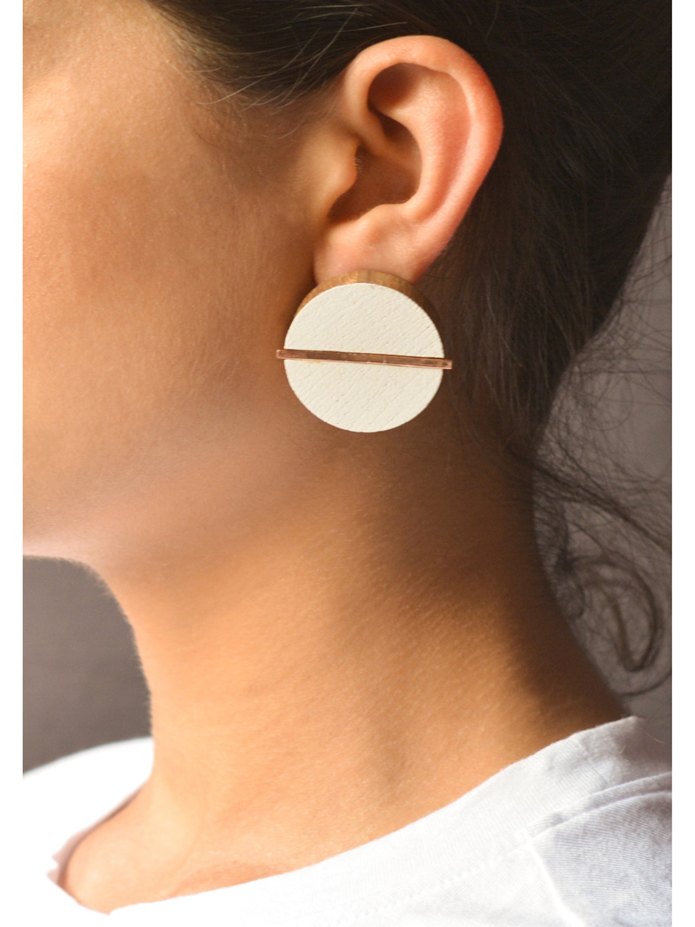 earrings are handcrafted using reclaimed teak wood and rose gold plated brass.