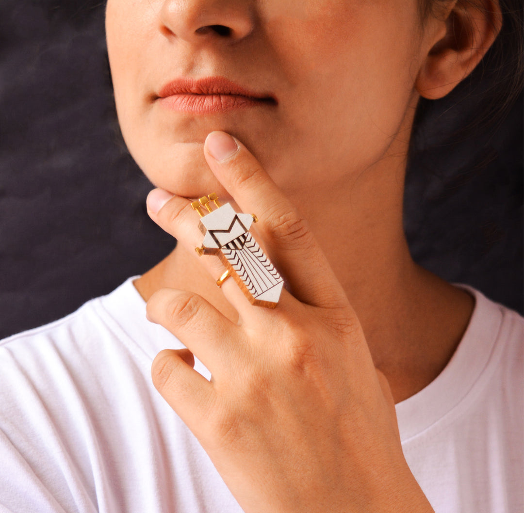 Cult Ring in Gold is handcrafted using reclaimed teak wood and gold plated brass.