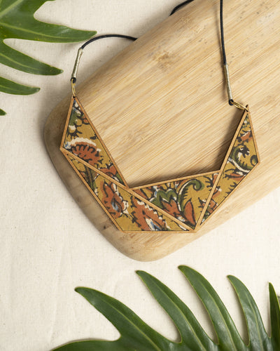 Triangle Kalamkari Wooden Necklace