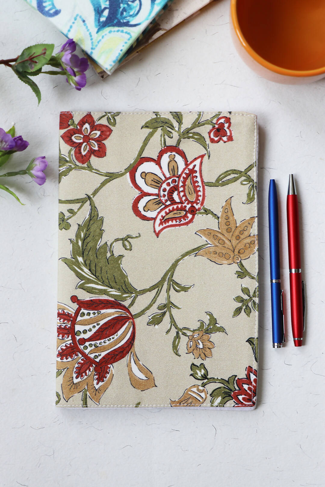 Red Floral Printed Soft Cover Handmade Notebook