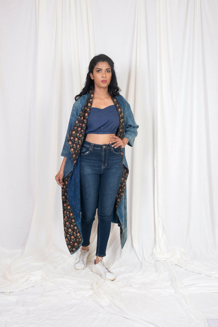 Dabu print overlay in denim