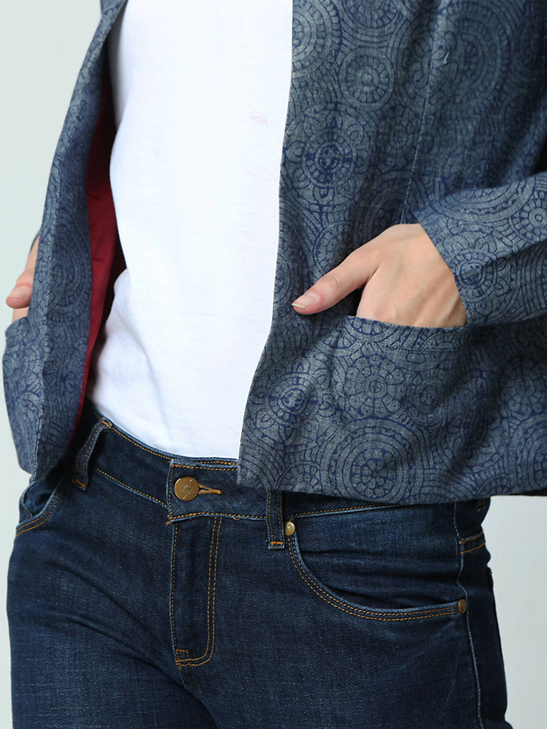 Denim block print jacket