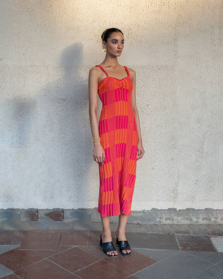 Pink-Orange Midi Dress