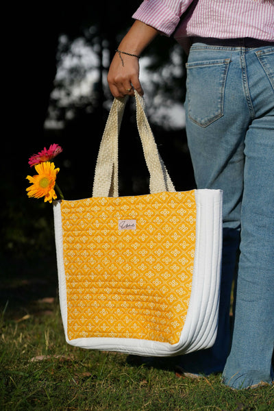 Sunshine Stitched Quilted Tote Bag