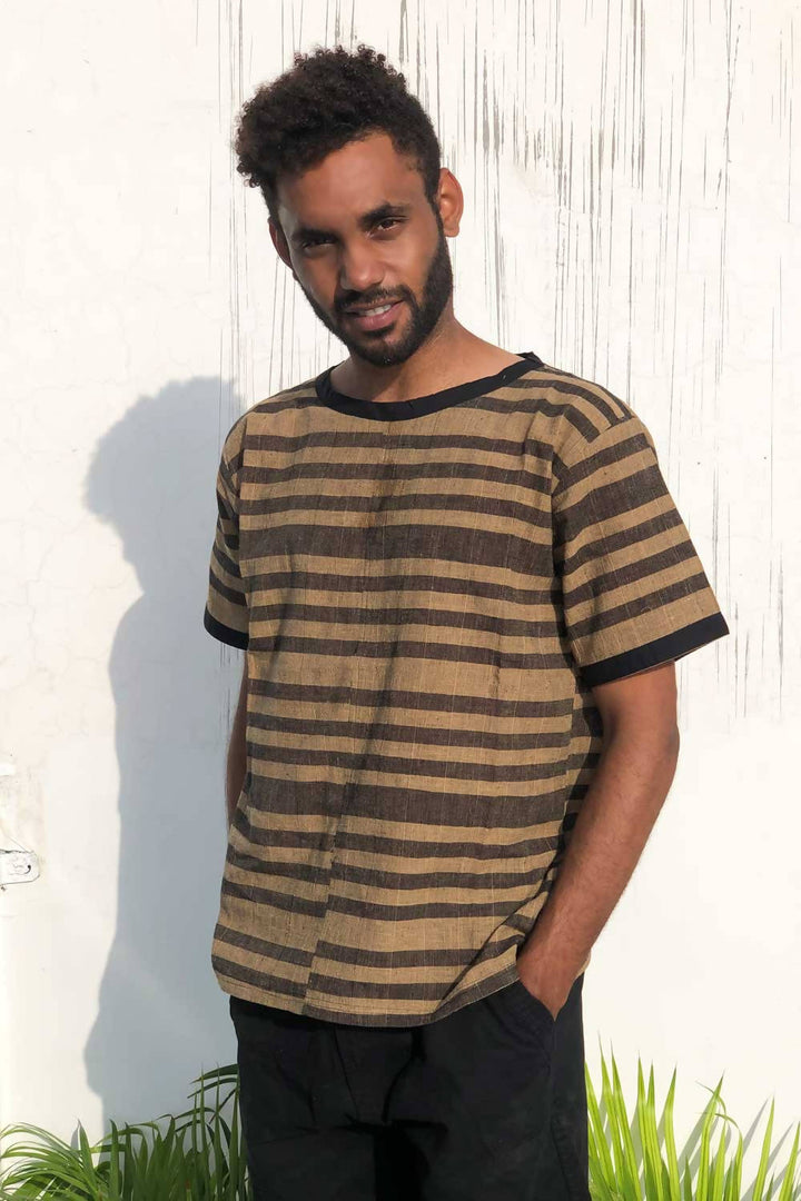 BLACK STRIPE HANDLOOM T-SHIRT