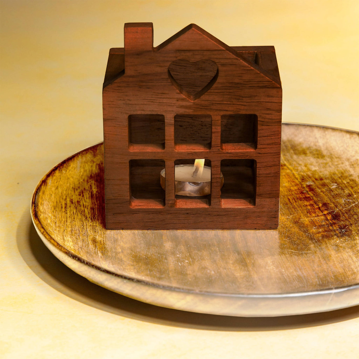 House Shaped Wooden Candle Holder