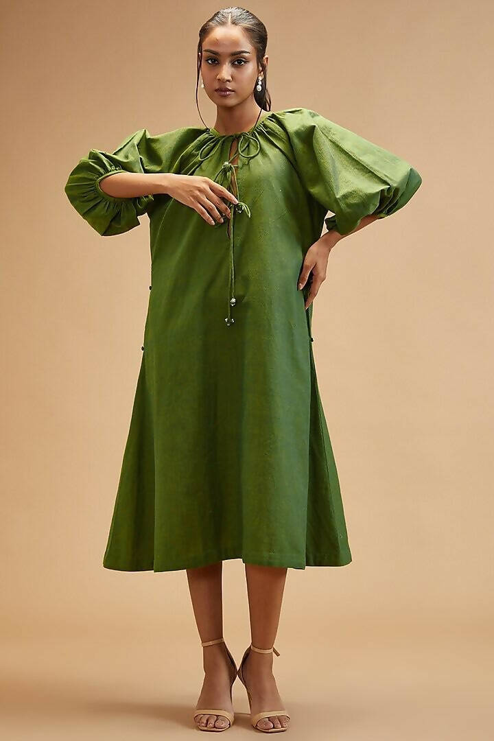 Basil Green Gathered Dress