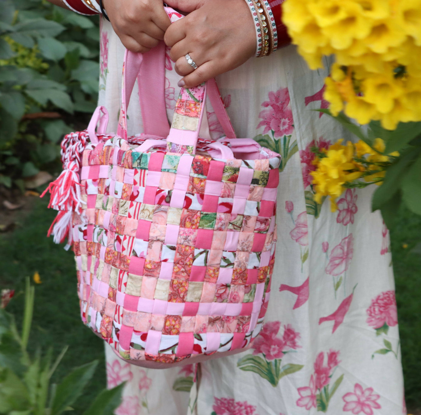 Pink Mat Basket Bag