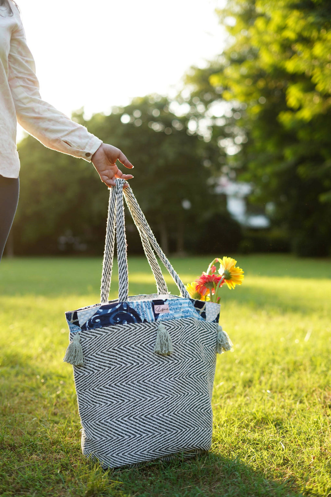 Matte Tassel Zig Zag Pattern Shopper