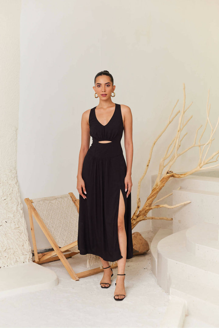 Black Rayon Midi Dress