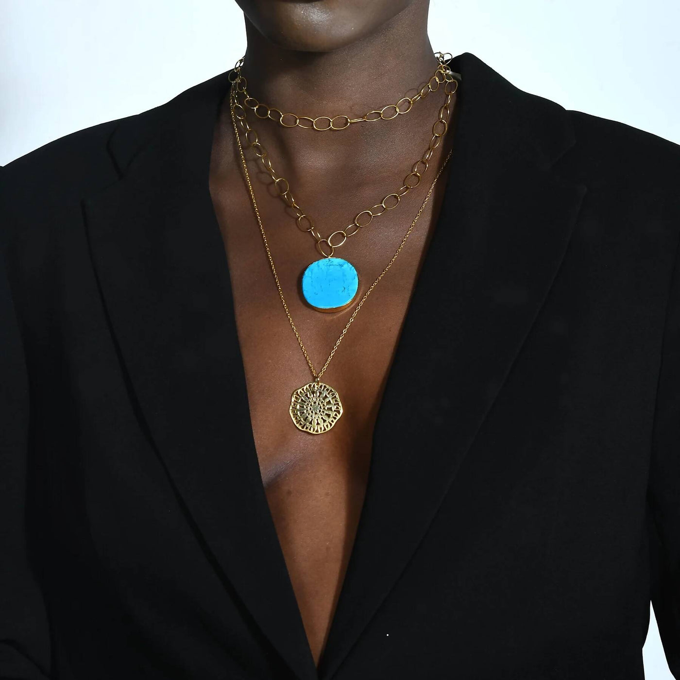 Textures Coin and Turquoise Layered Necklace