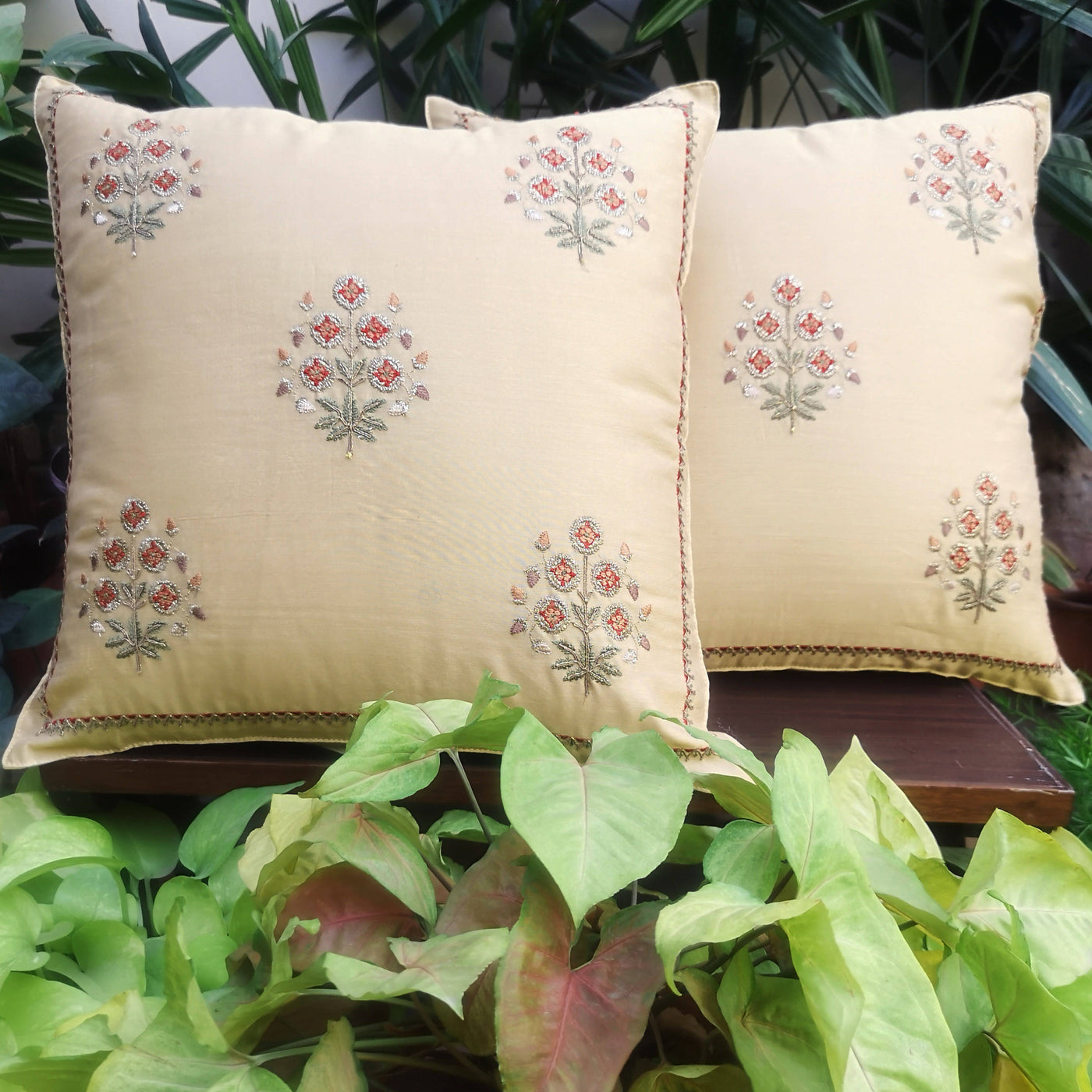 Beige Butah Embroidery Cushion