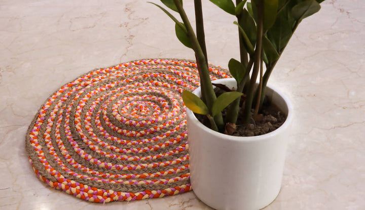 Braided Orange Round Mat