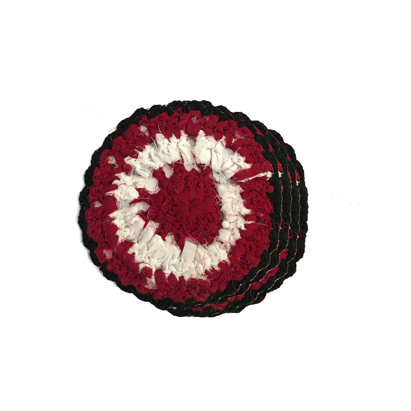 handcrafted coasters are made using the zero waste technique of crochet