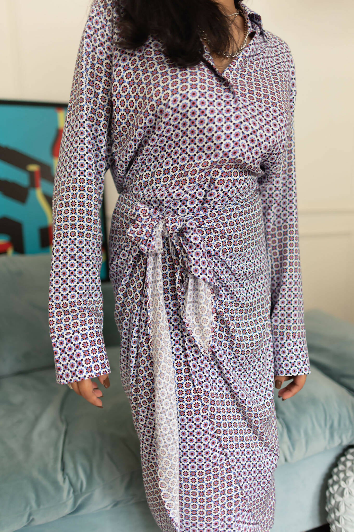 Printed Wrap Midi Dress