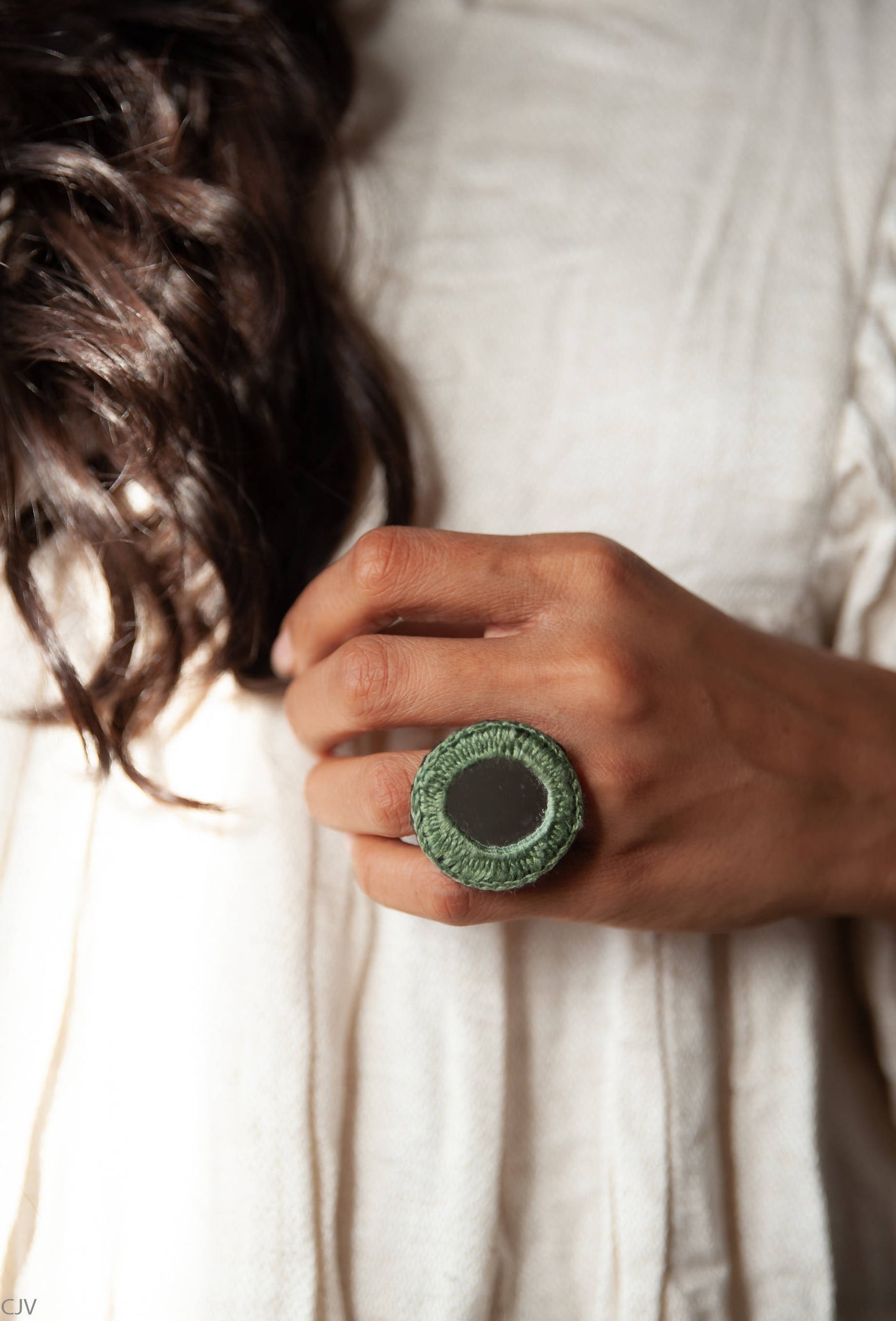 Green Round Mirror Ring