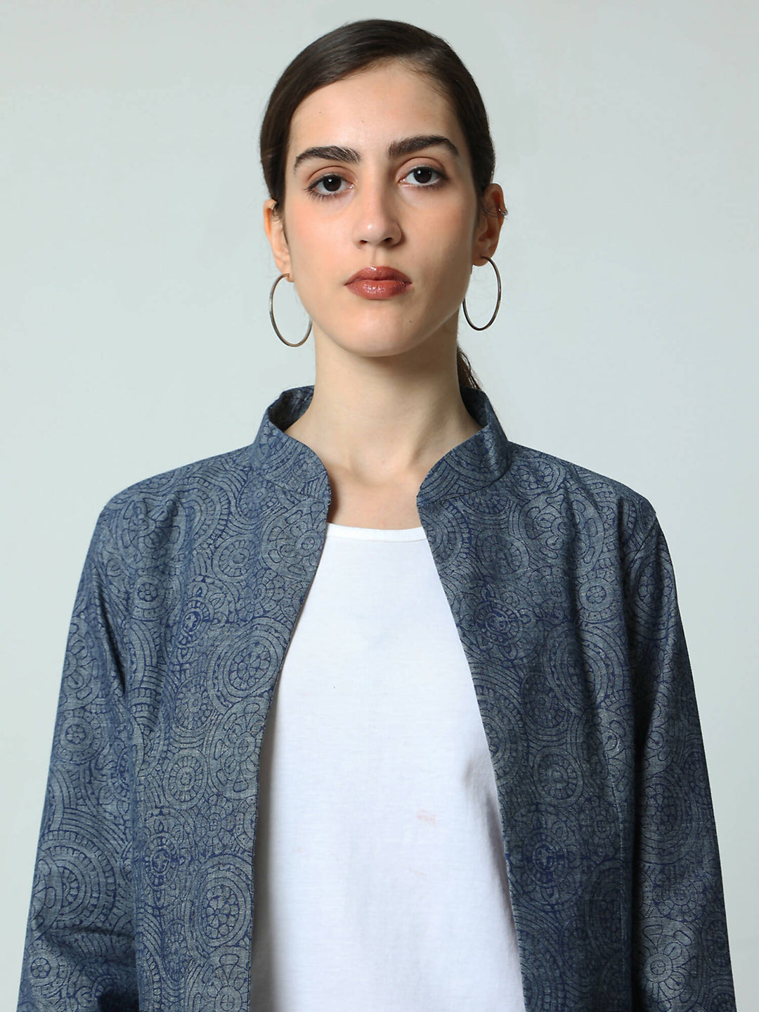 Denim block print jacket