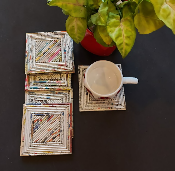 Handcrafted Paper Upcycled Natural Square Coasters