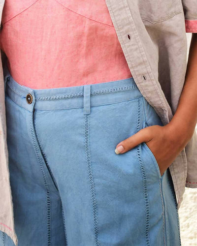 Unisex Blue Linen Trouser