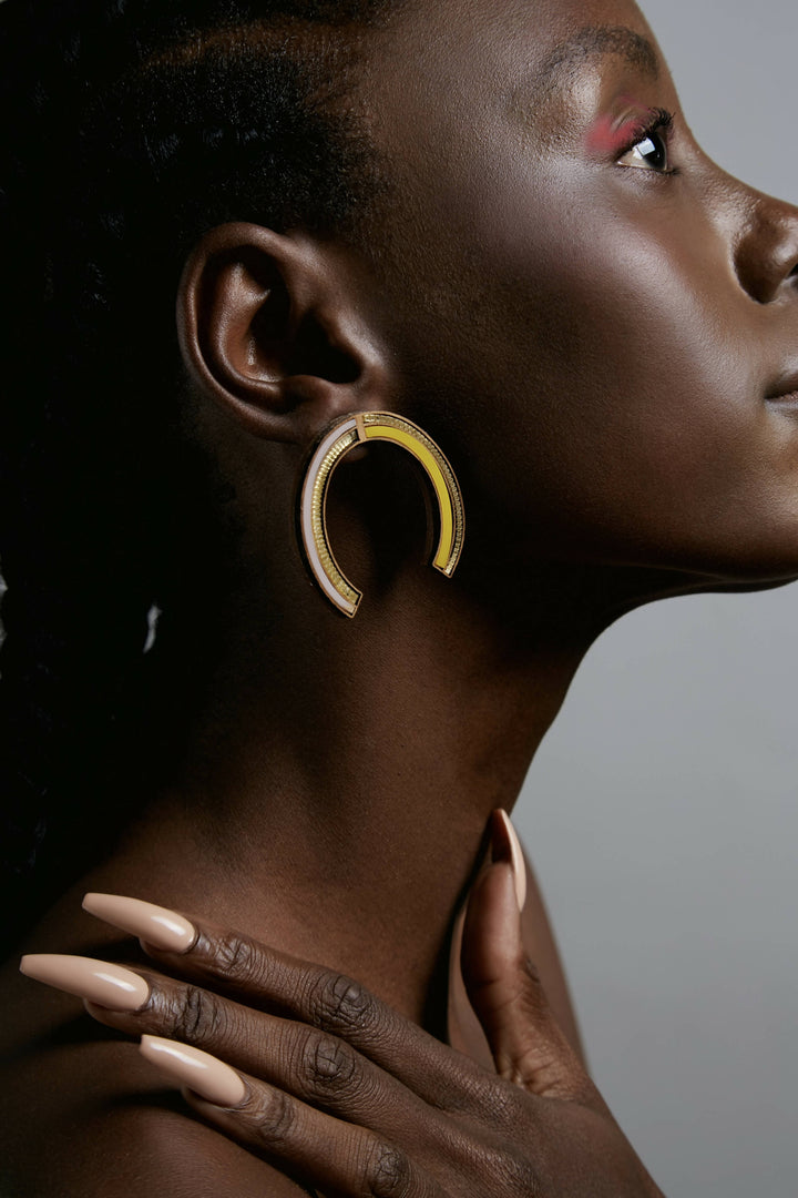 Horse Shoe Baby Pink & Yellow Earrings 