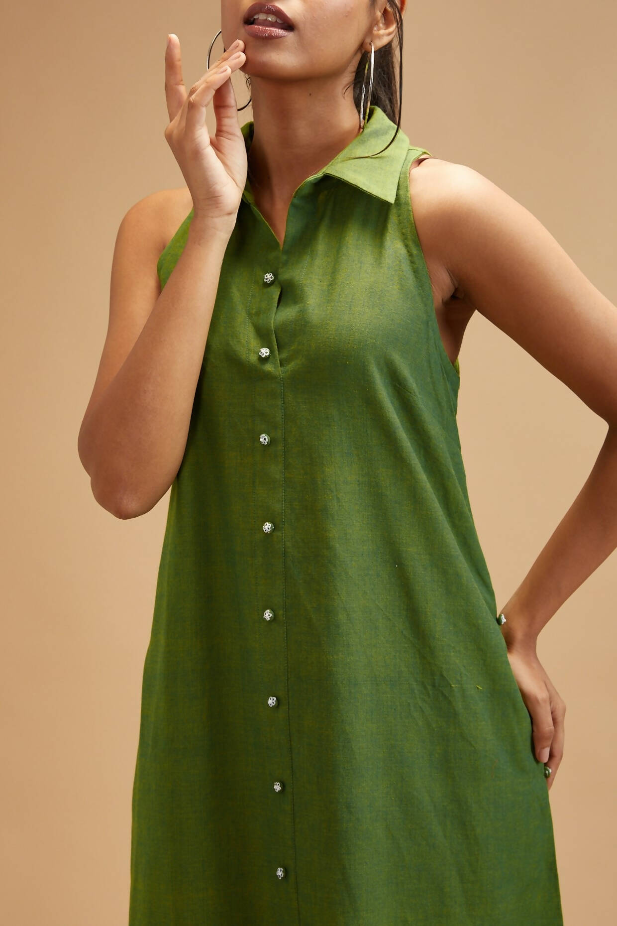 Basil Green Collar Dress