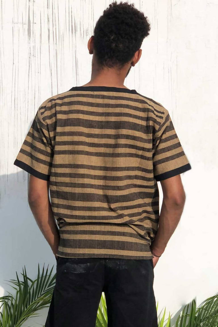 BLACK STRIPE HANDLOOM T-SHIRT