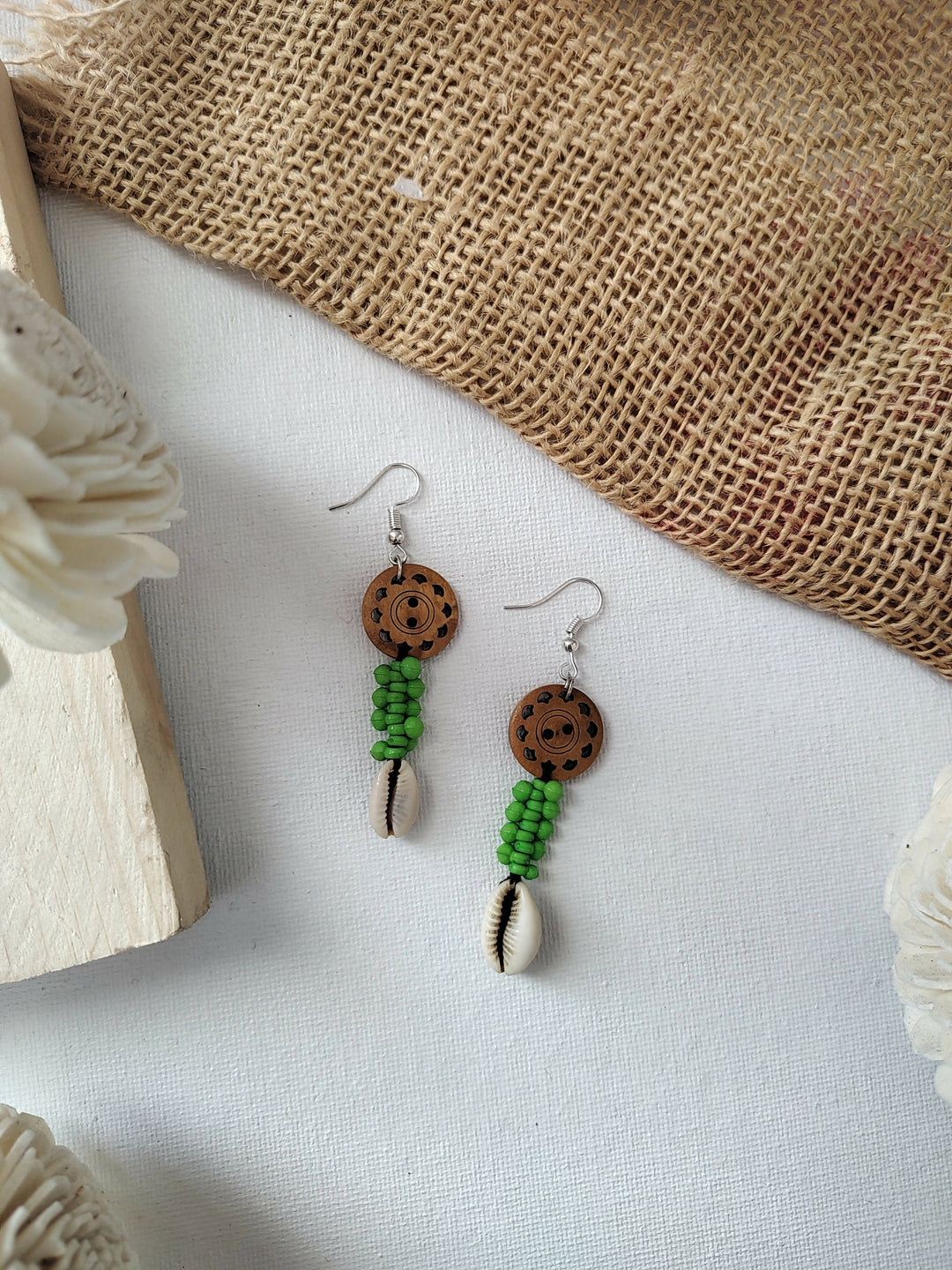 Shell Drop Dangles Green