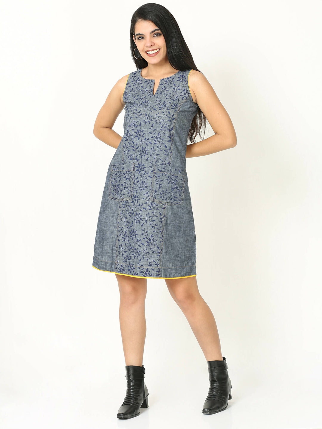 Block print Denim dress