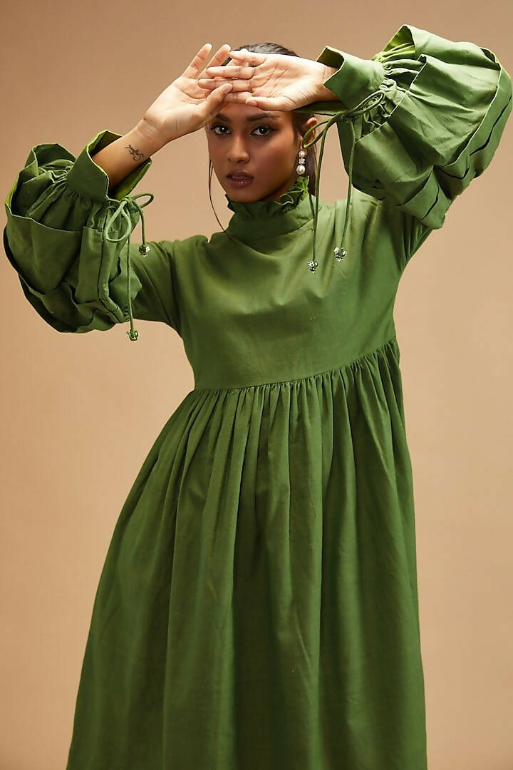 Basil Green Victorian Dress