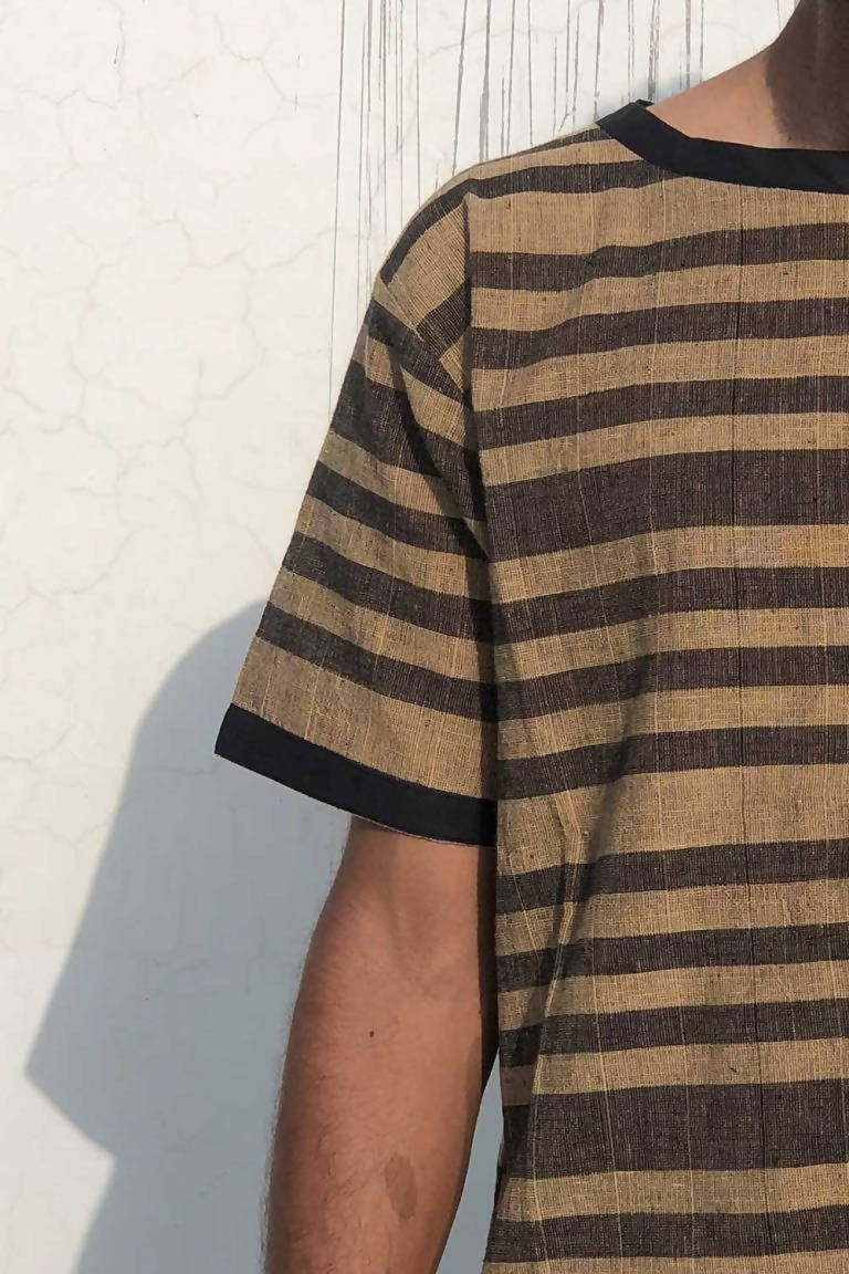 BLACK STRIPE HANDLOOM T-SHIRT