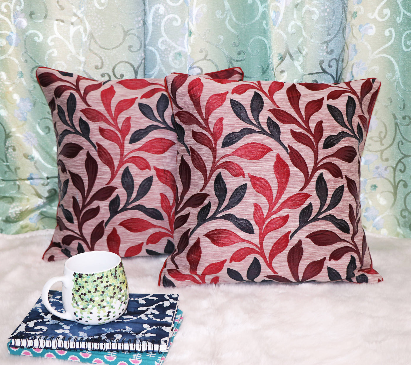 Leaves Red Cushion Cover (Set Of 2)