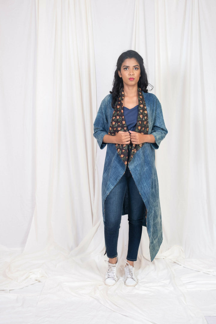 Dabu print overlay in denim