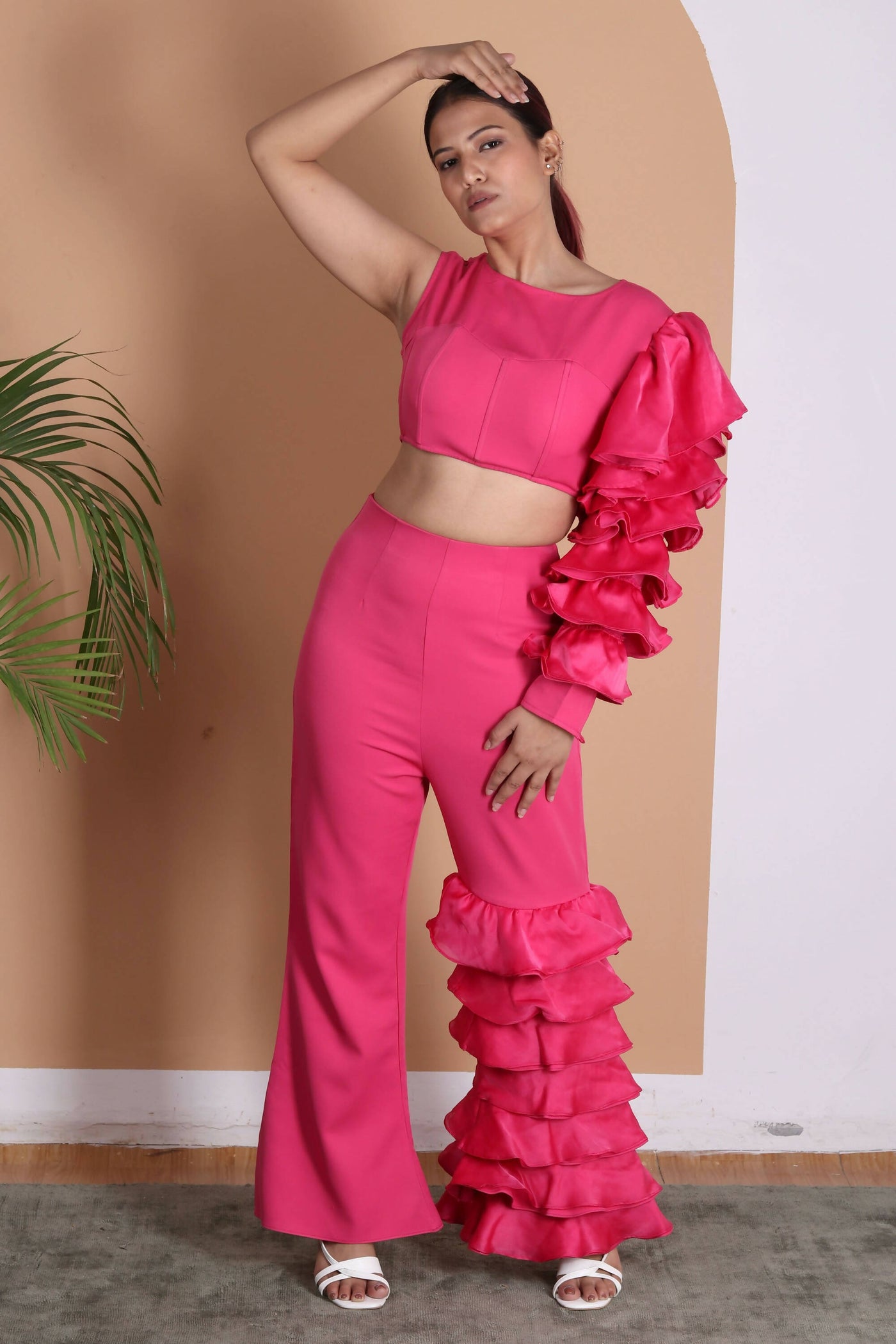 Lorie French Pink Ruffle Pants  Upcycled Lorie French Pink Ruffle