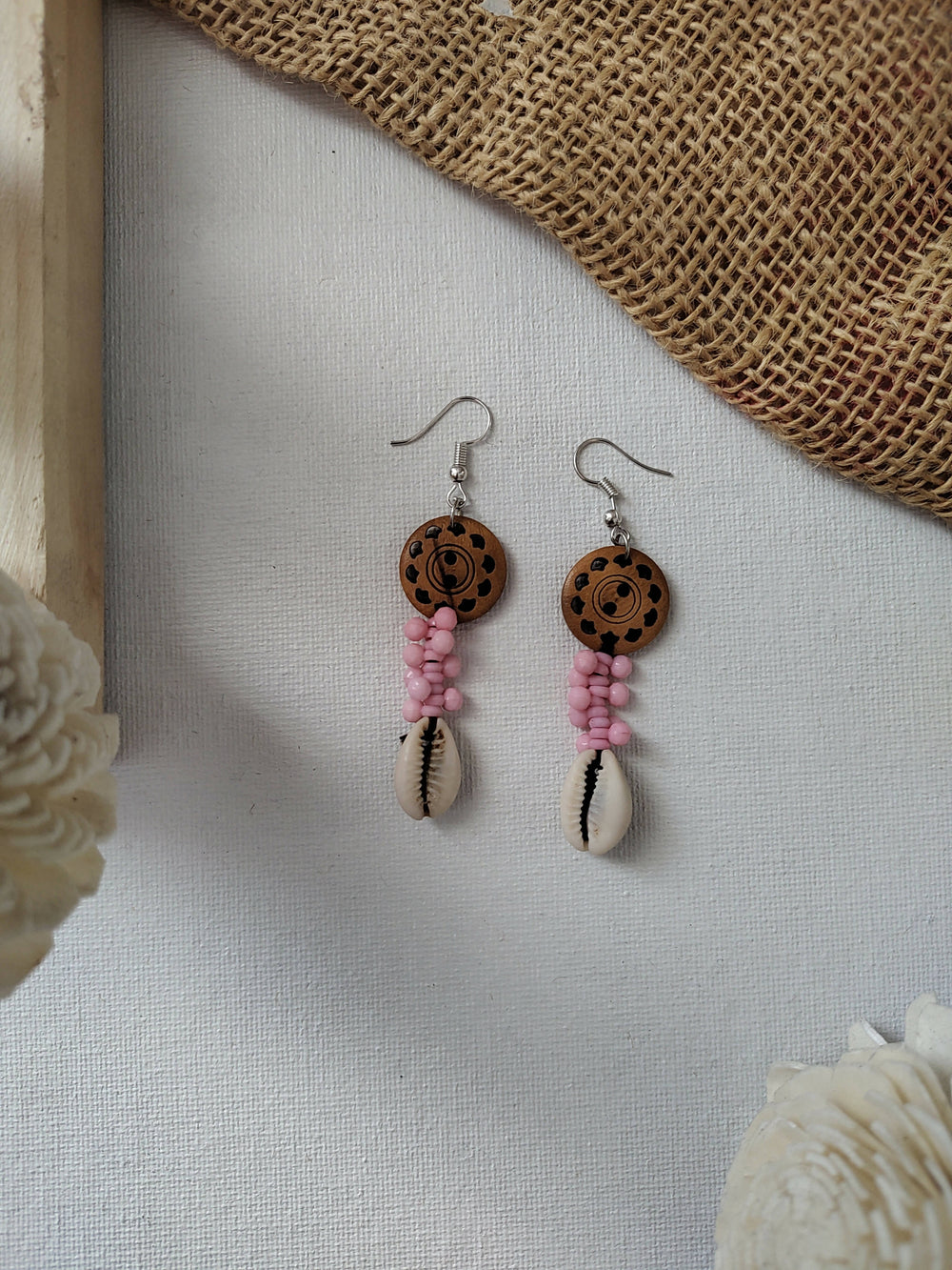 Shell Drop Dangles Pink