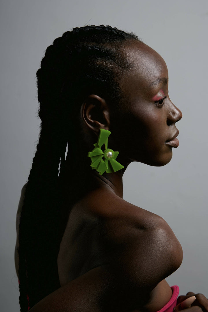 Crinkled Love Green Earrings