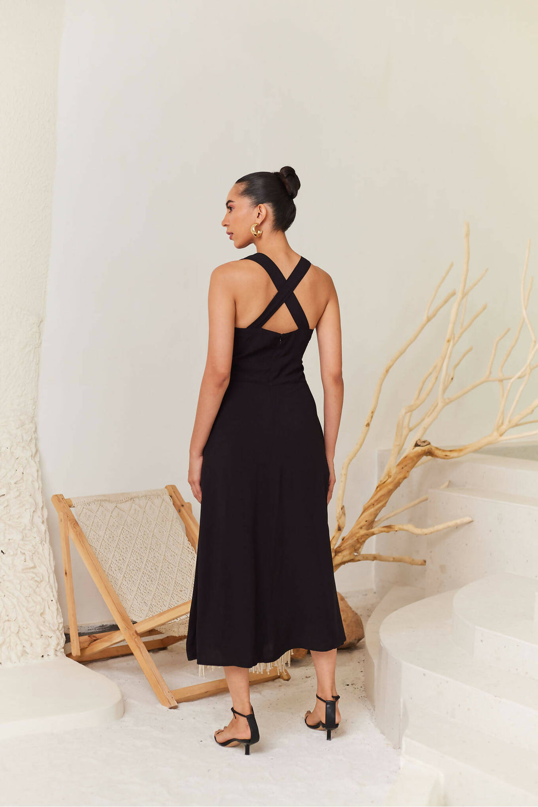 Black Rayon Midi Dress