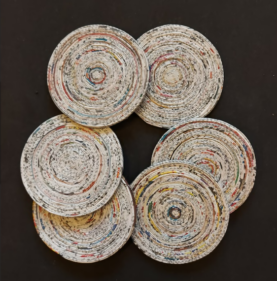 Handcrafted Paper Upcycled Natural Round Coasters