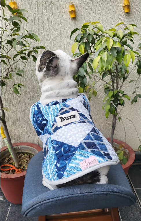 Customizable Blue Pet Patchwork Quilted Jacket