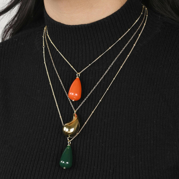 Green Jade Drop Charm Beaded Chain Necklace