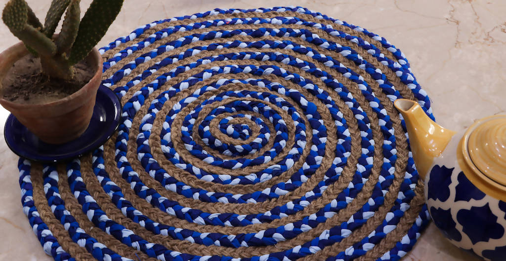 Braided Blue Round Mat