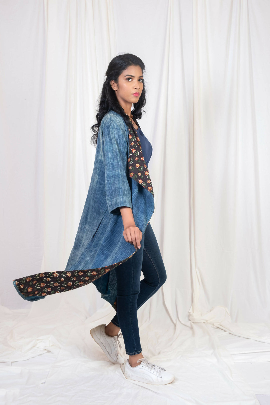 Dabu print overlay in denim